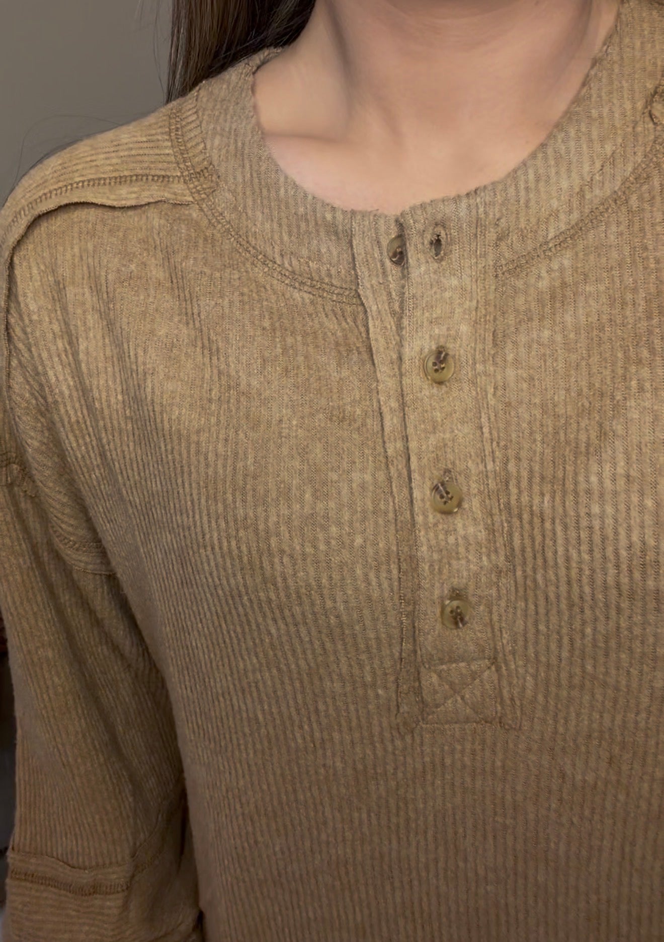 Zenana Brand Henley DEAL- Tan
