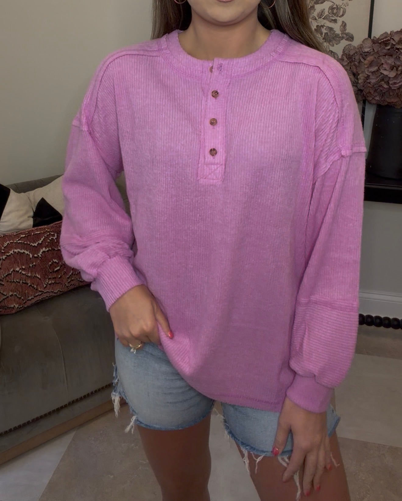 Zenana Brand Henley DEAL- PINK