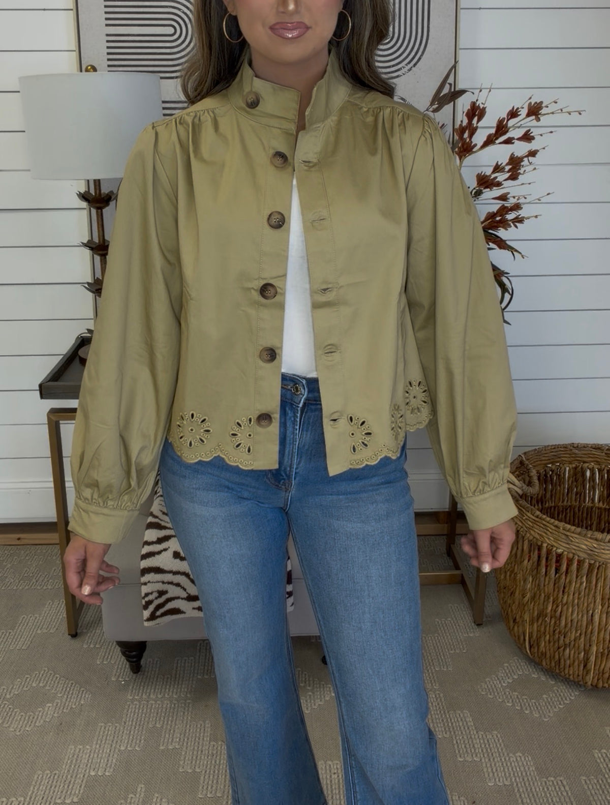 Ellie Eyelet Khaki Jacket - DEAL- LuxeLine