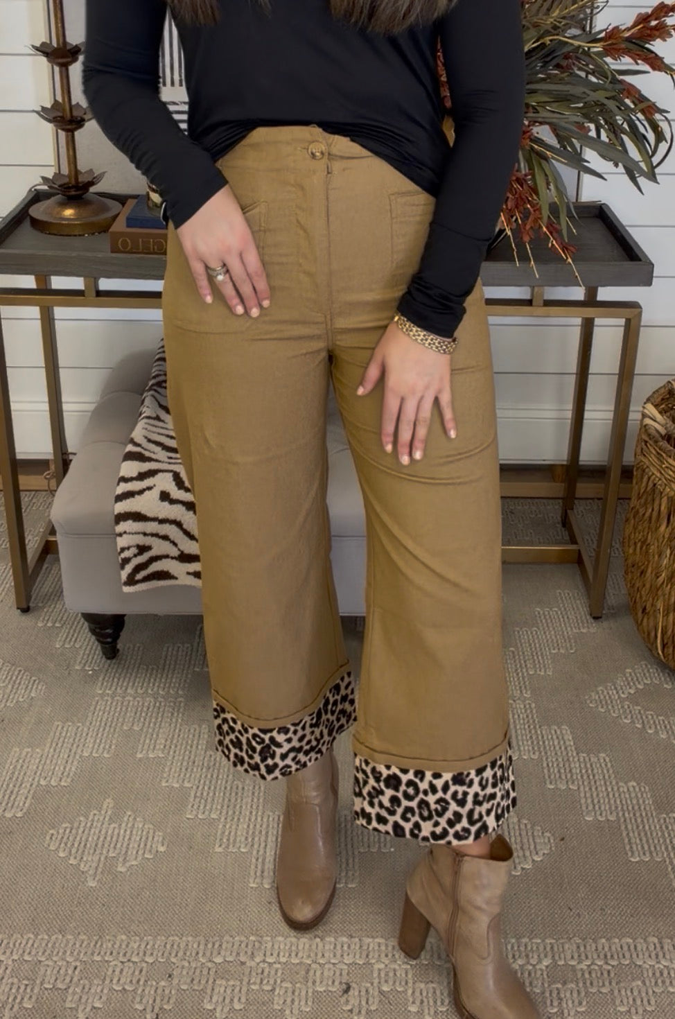Leopard Cuff Crop Pants - DEAL- LuxeLine