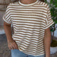 Zenana Brand Stripe Tops- Tan & Green