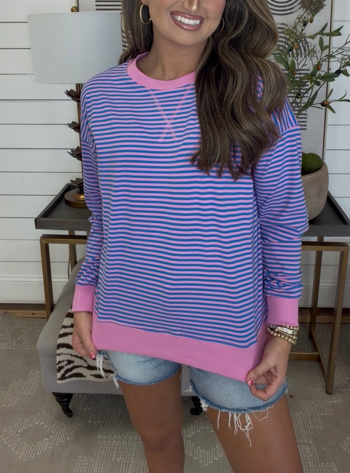 Zenana Brand Stripe Season Top DEAL- Blue Mix