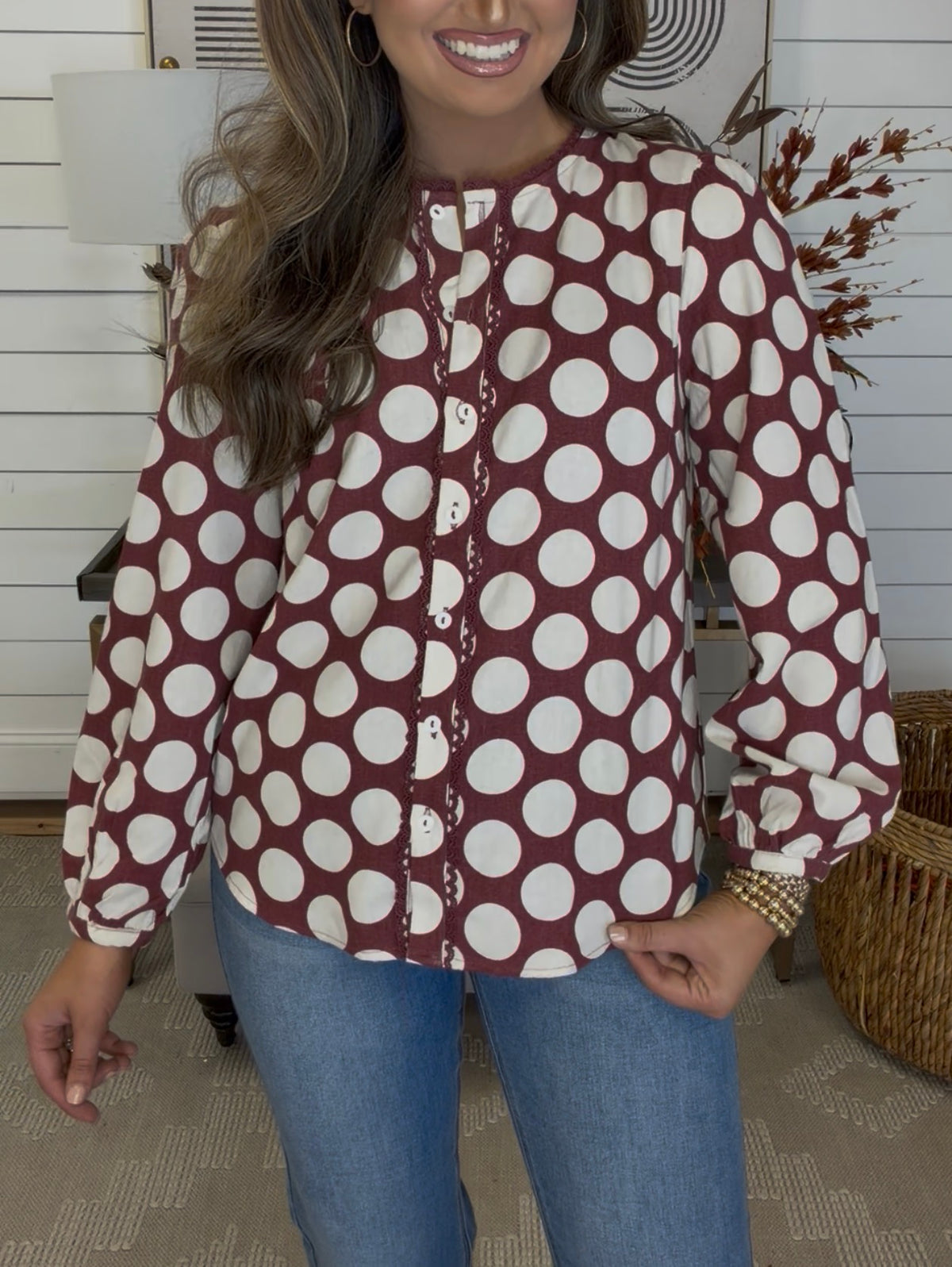 Martha Maroon Dot Blouse - DEAL- LuxeLine