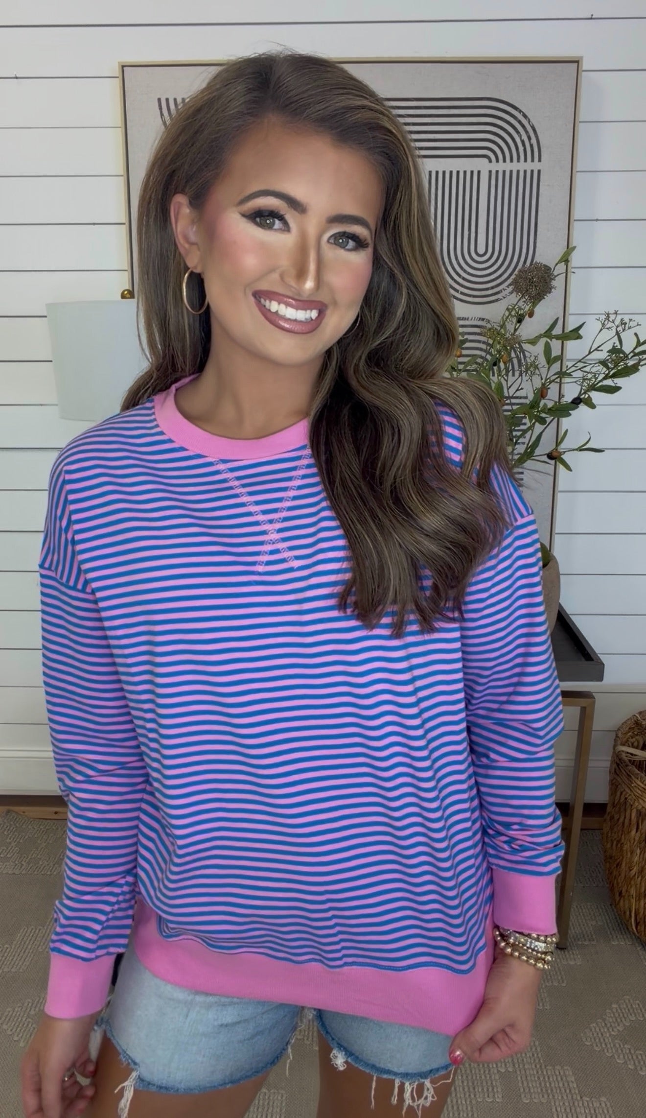 Zenana Brand Stripe Season Top DEAL- Blue Mix
