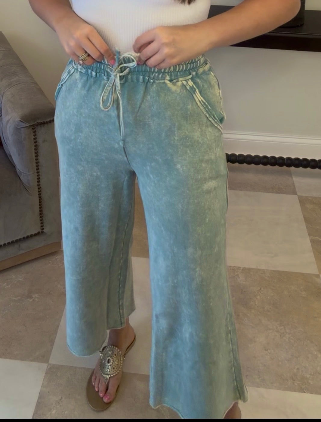 Zenana Brand Crop Pants Ash Blue DEAL