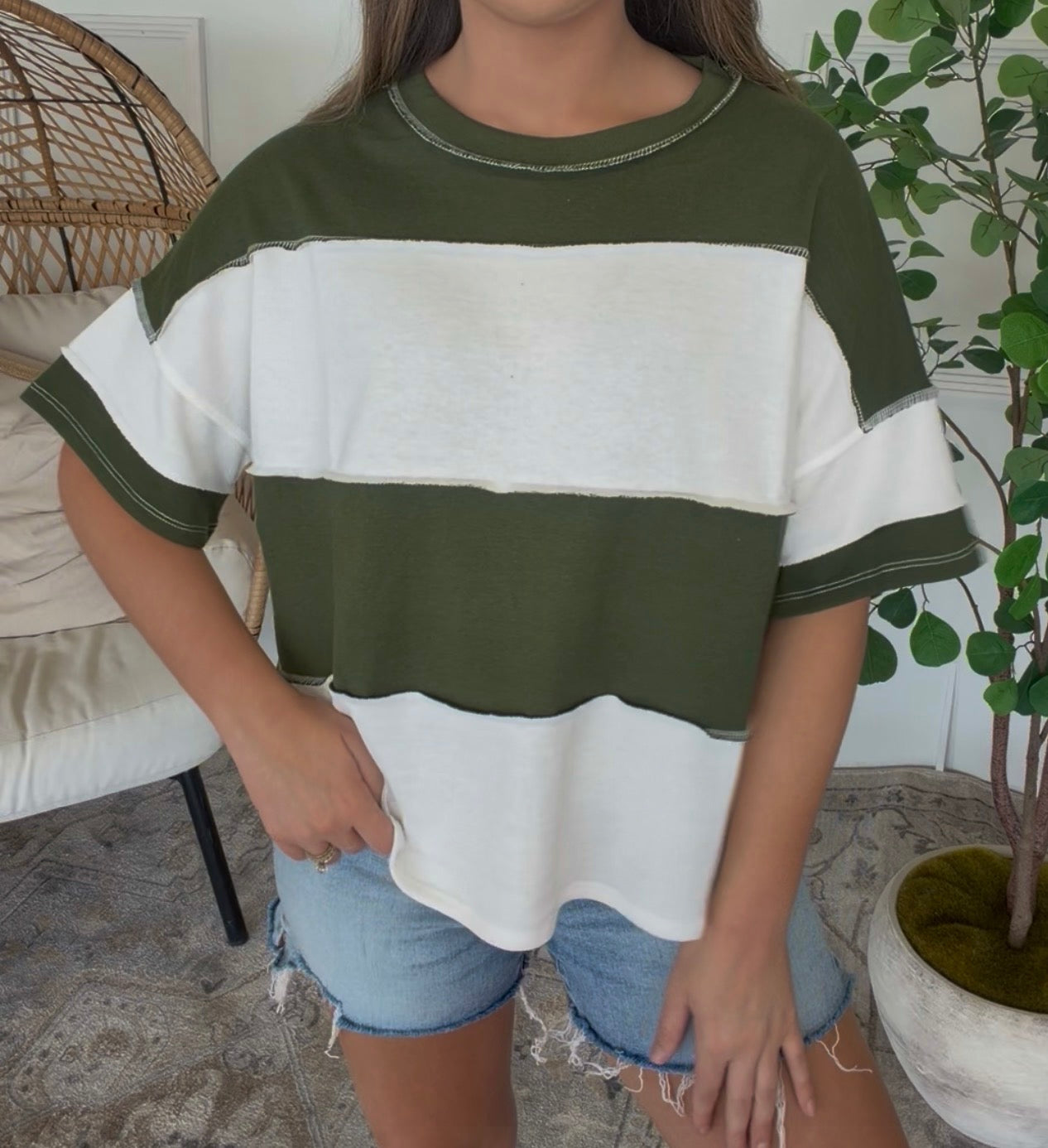 ZENANA BRAND 2 COLORS- Color Block Tee DEAL