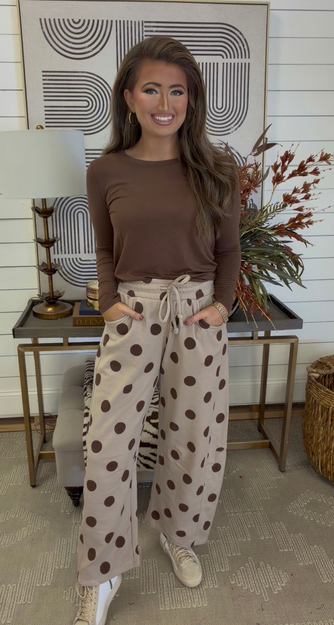 ZENANA BRAND- Brown Dot Sweatpants