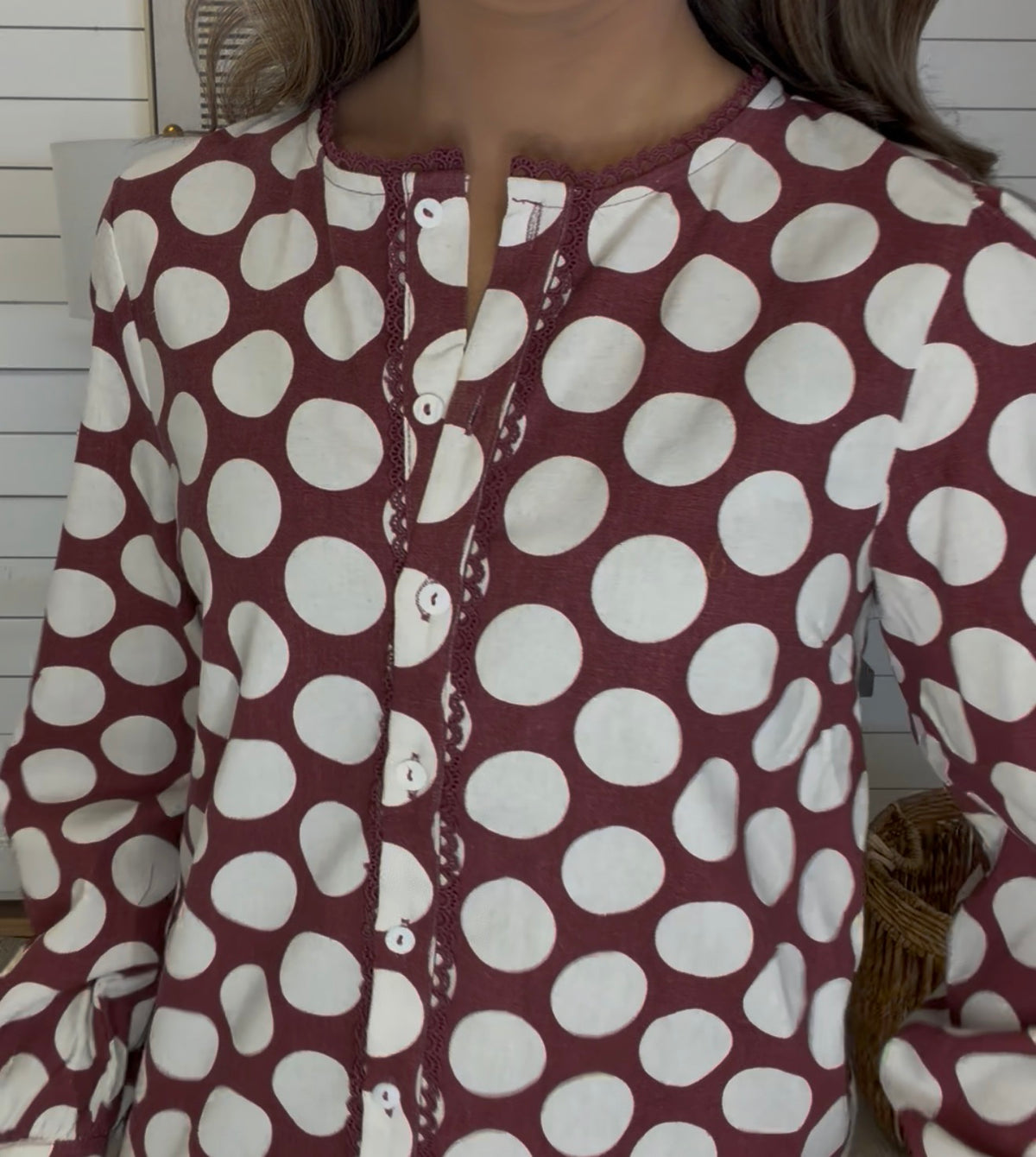Martha Maroon Dot Blouse - DEAL- LuxeLine