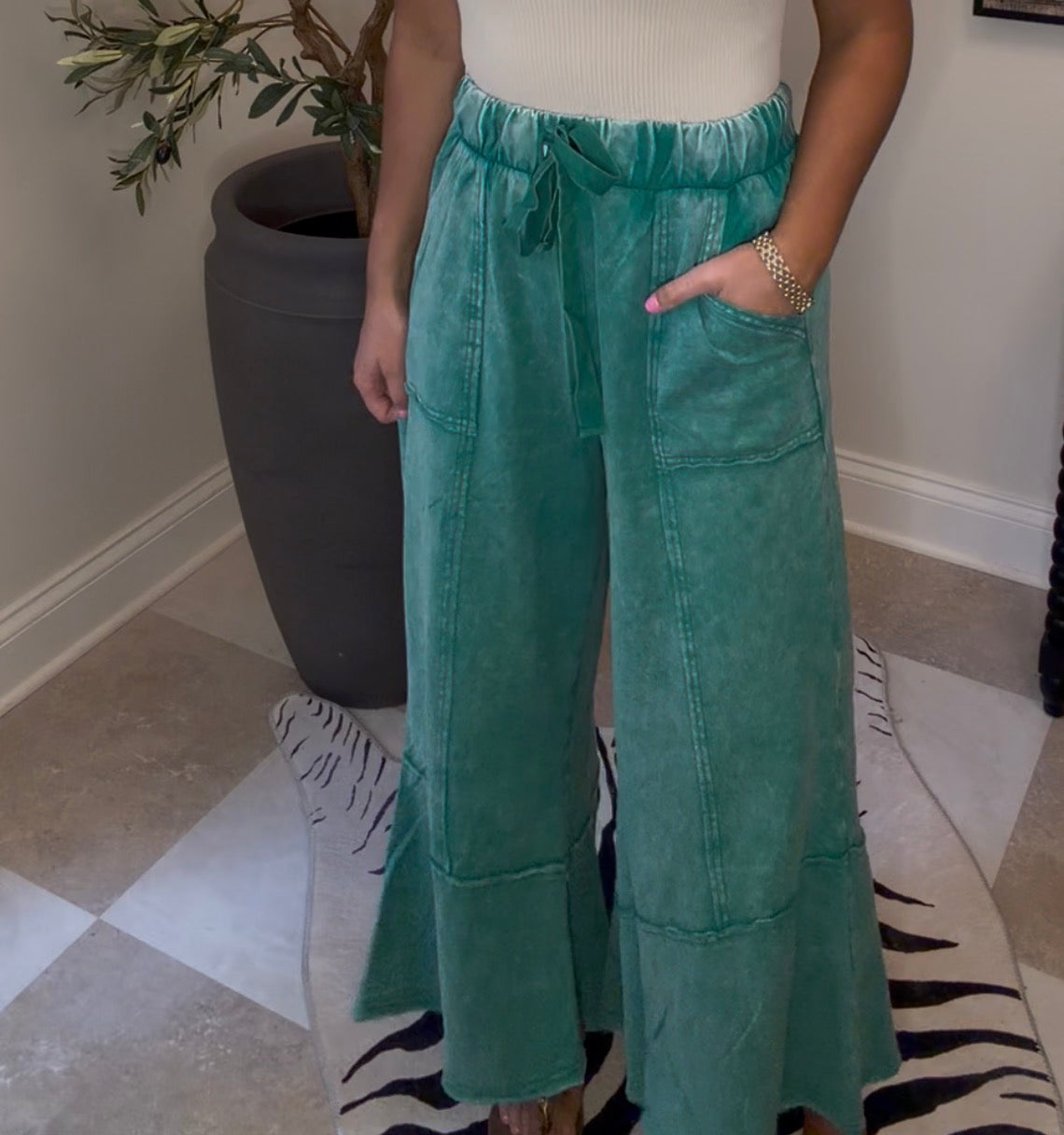 Zenana Brand Crop Pants Green DEAL