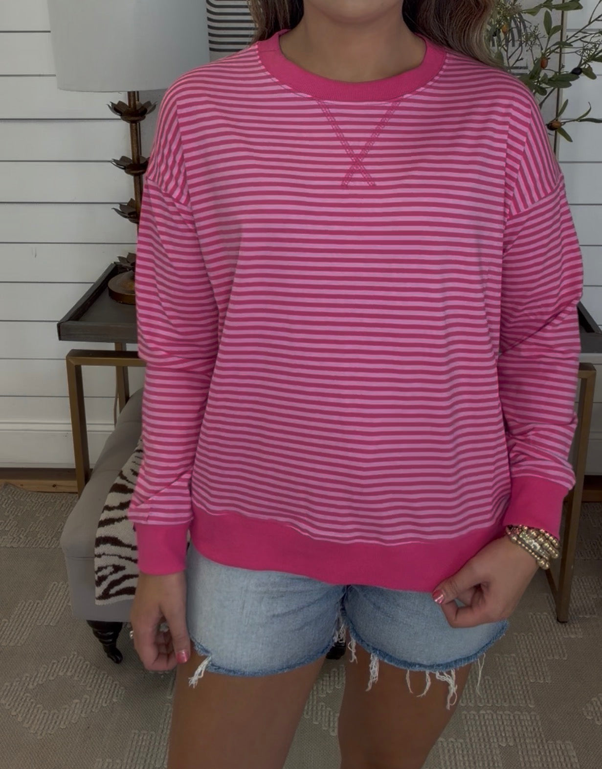 Zenana Brand Stripe Season Top DEAL- Pink