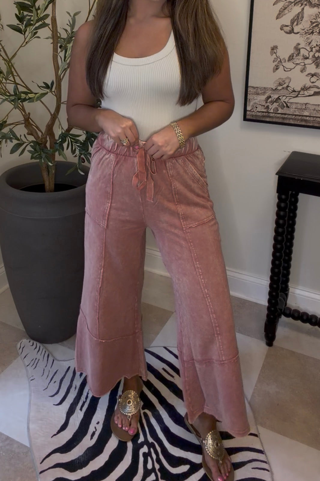 Zenana Brand Crop Pants Pink DEAL
