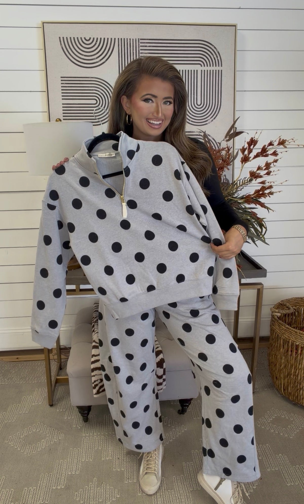 ZENANA BRAND- Gray/Black Dot Zip Up