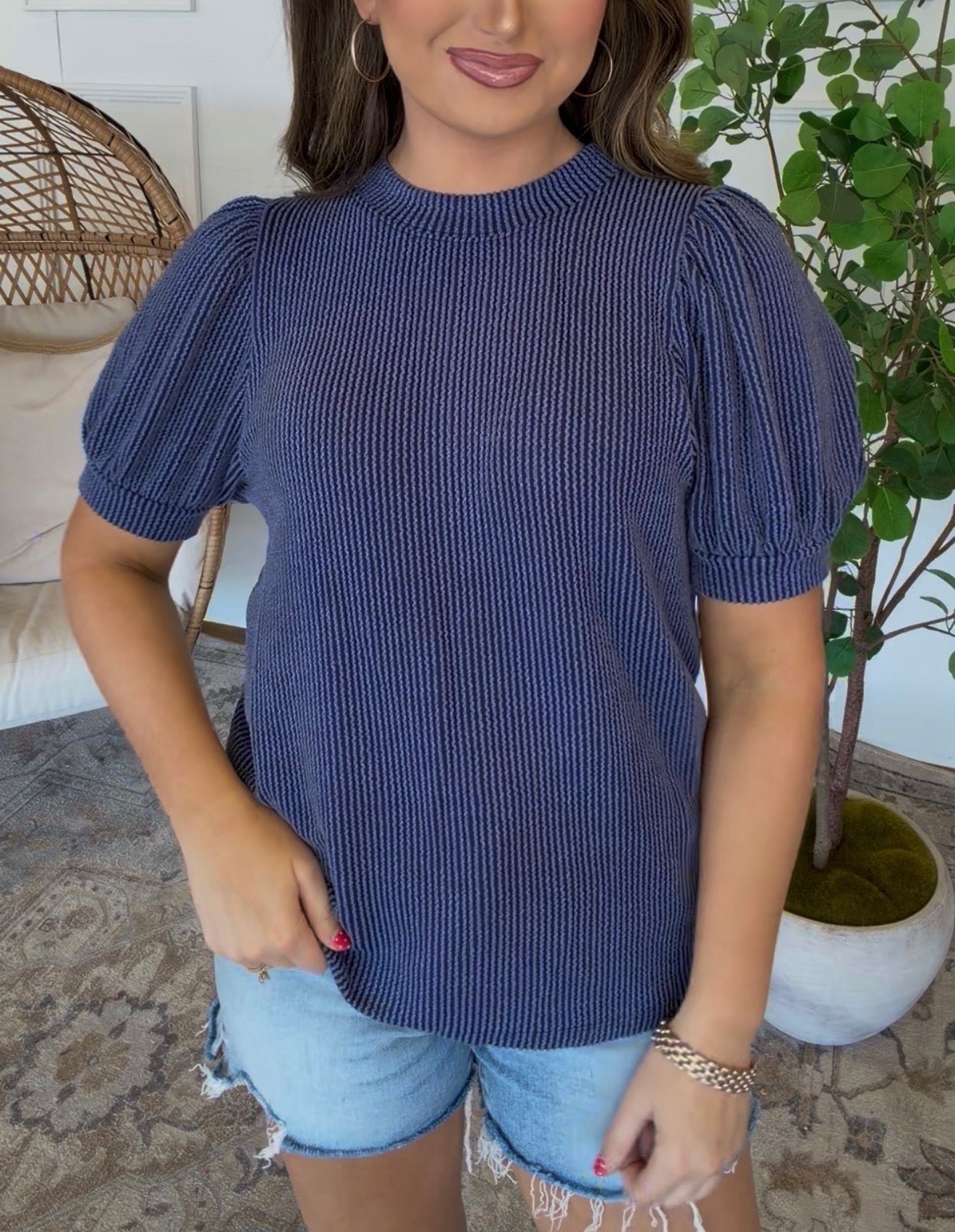 ZENANA BRAND Navy Puff Sleeve