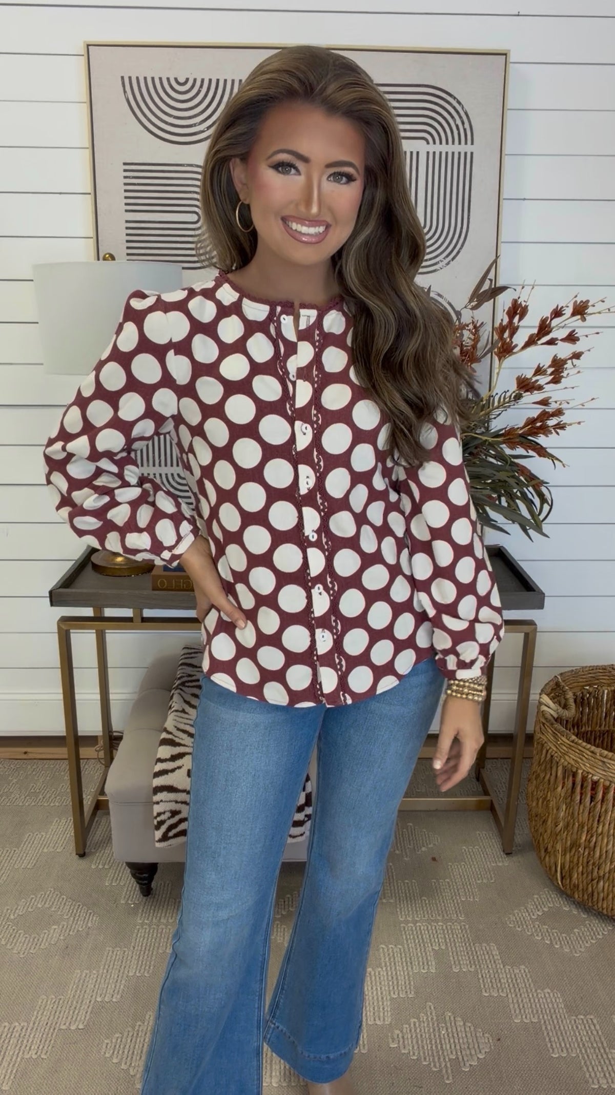 Martha Maroon Dot Blouse - DEAL- LuxeLine
