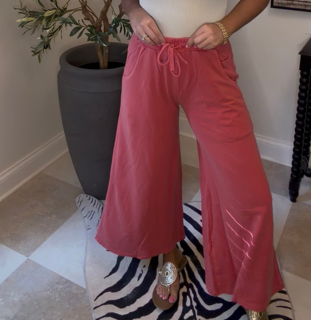 Zenana Brand Crop Pants Red DEAL