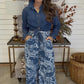Pretty Denim Printed Elastic Waist Pants- DEAL