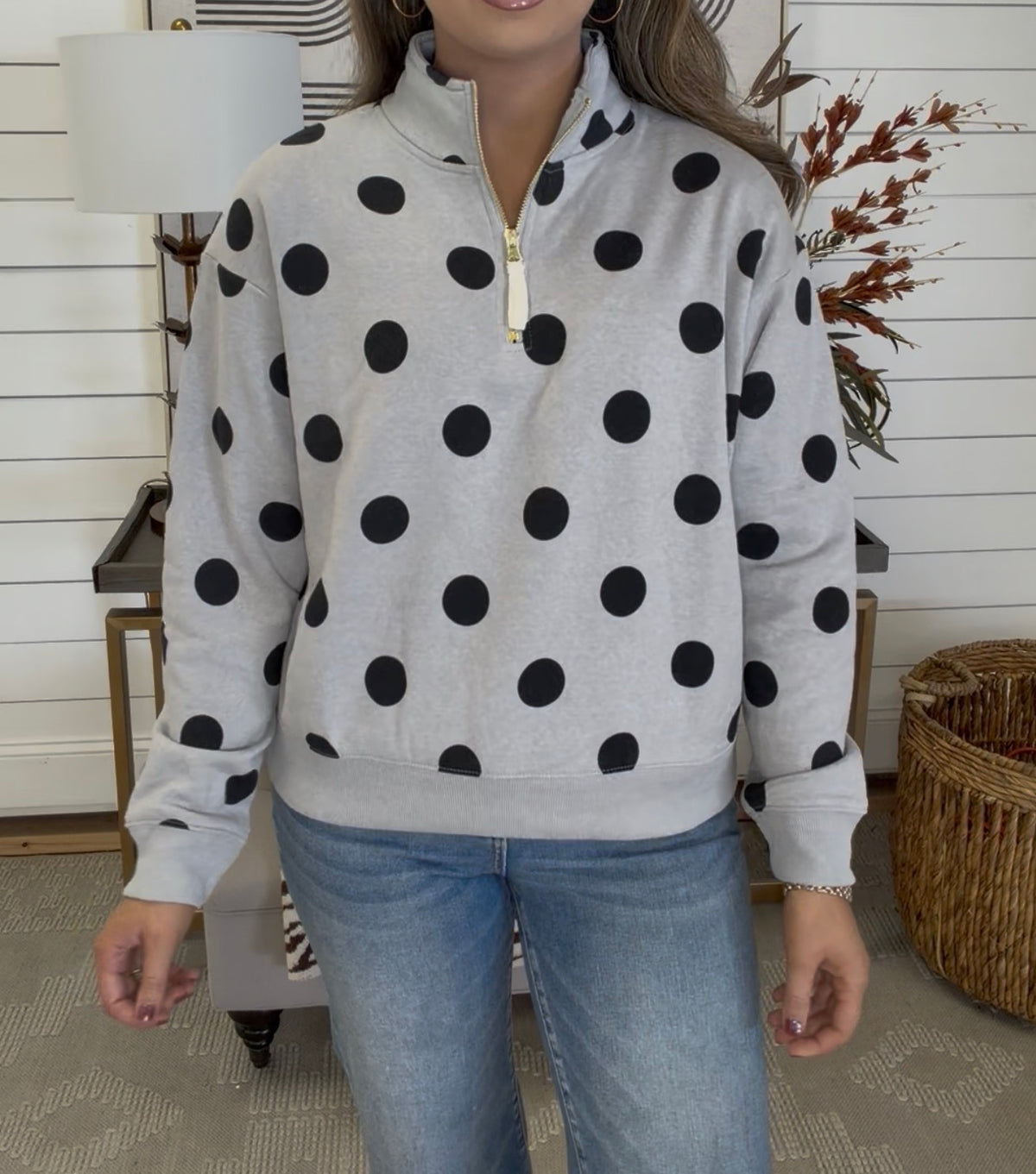 ZENANA BRAND- Gray/Black Dot Zip Up