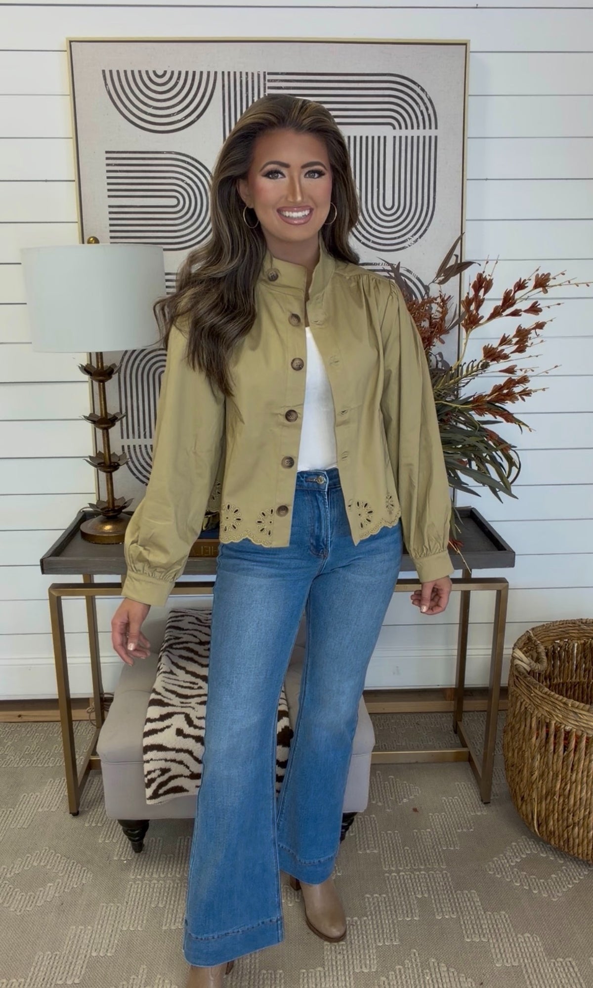 Ellie Eyelet Khaki Jacket - DEAL- LuxeLine