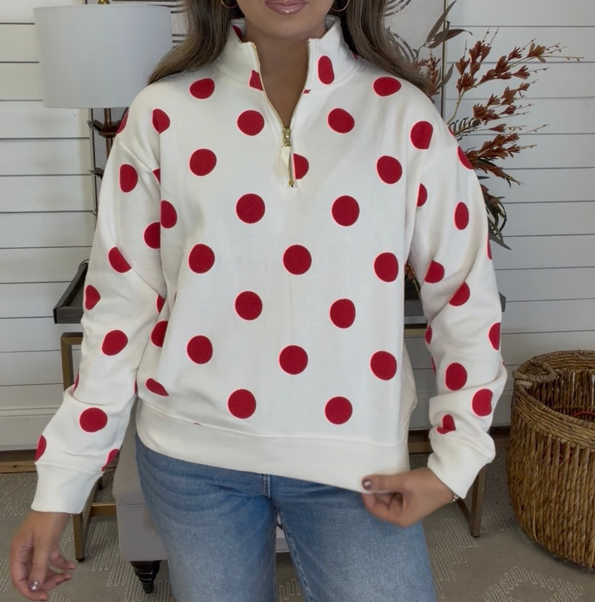 ZENANA BRAND- Red Dot Zip Up