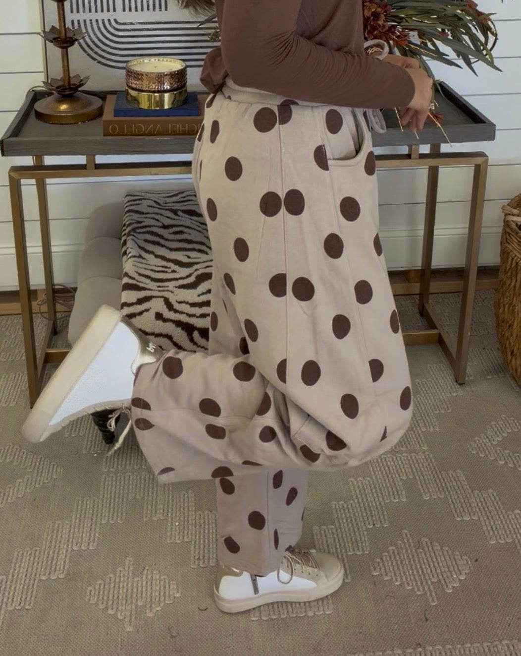 ZENANA BRAND- Brown Dot Sweatpants