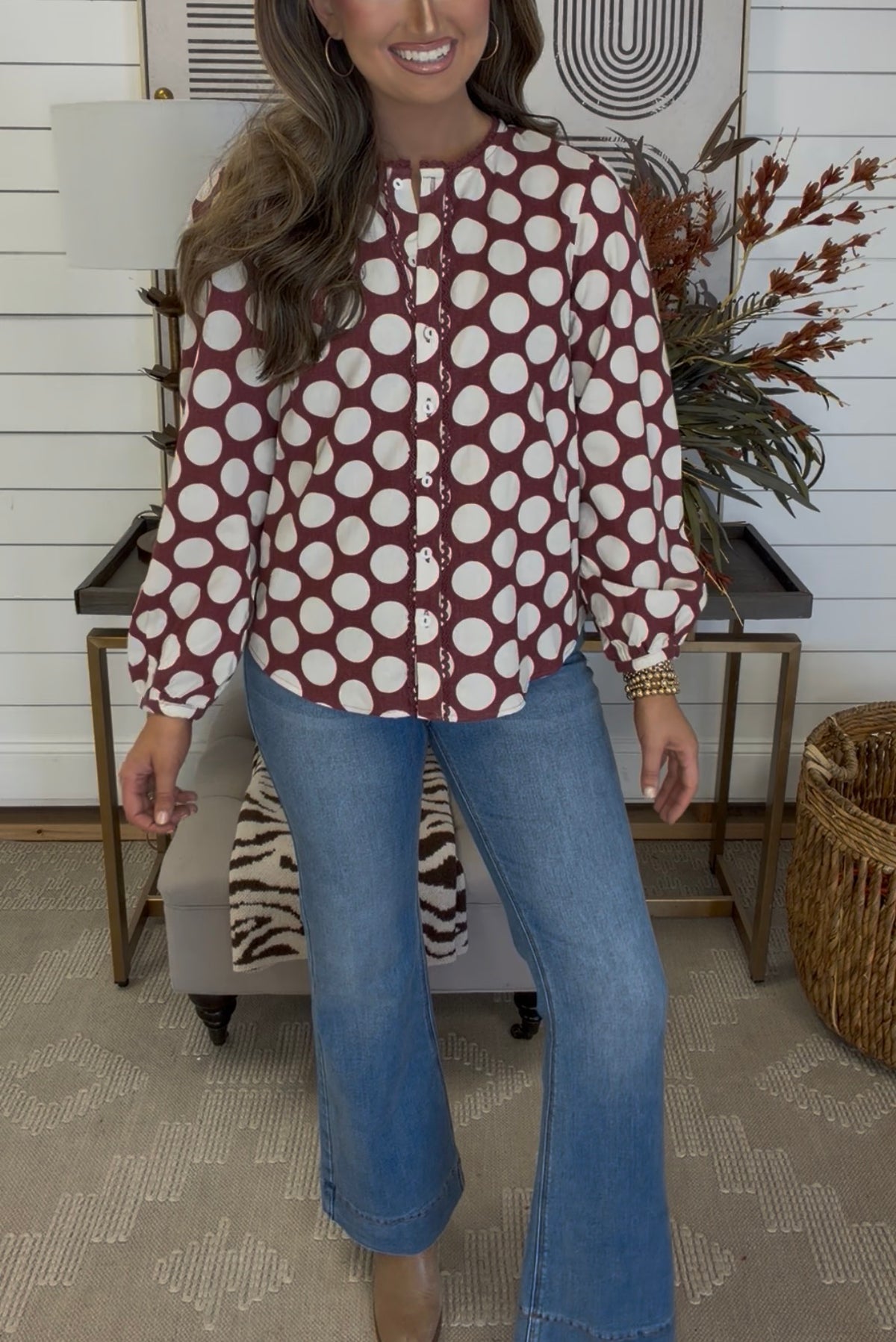 Martha Maroon Dot Blouse - DEAL- LuxeLine