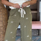 Embroidered Bow Olive Pants