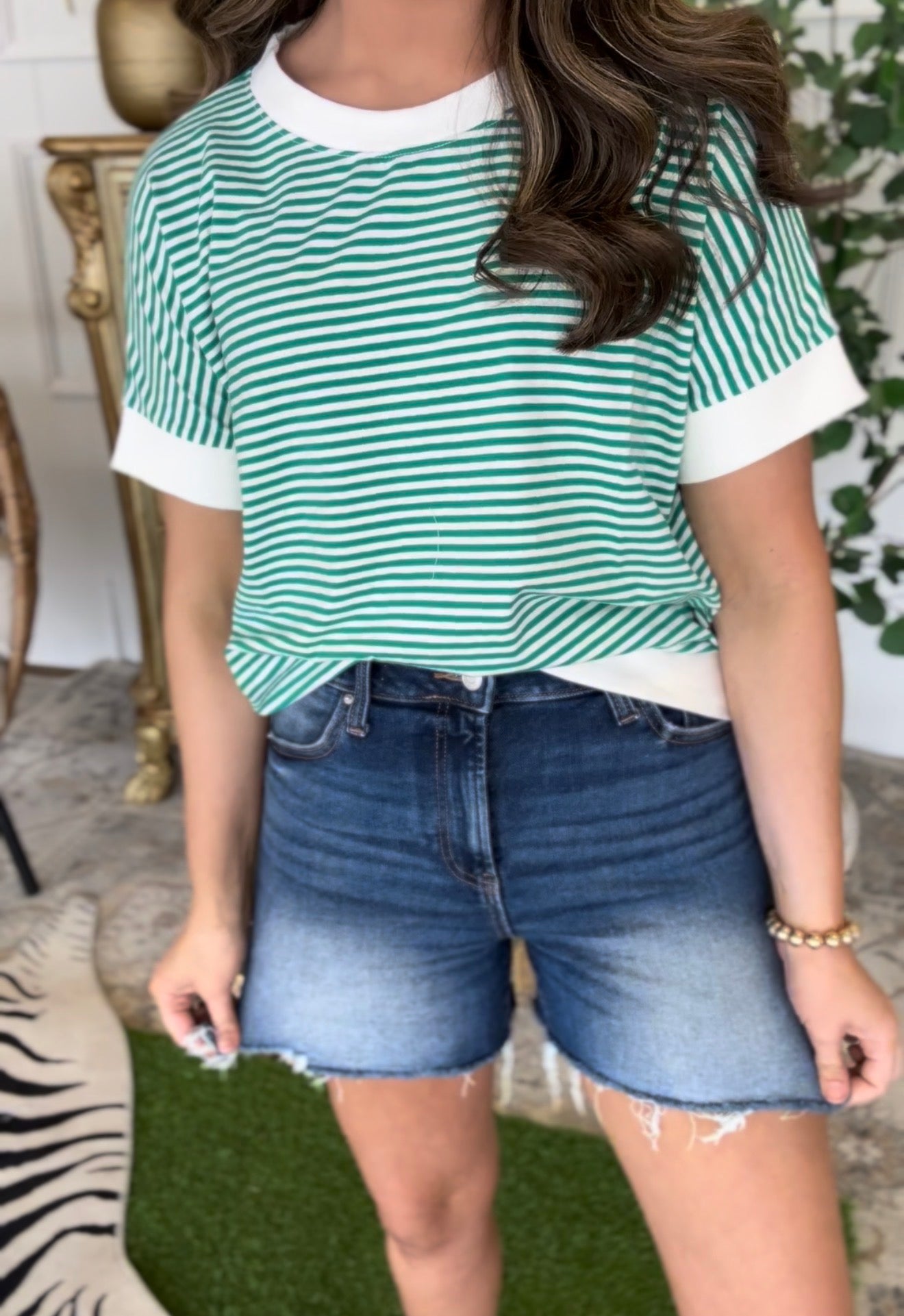 Zenana Brand Staple Stripe Top- Green