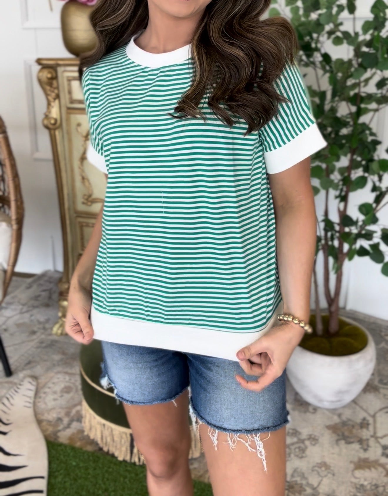 Zenana Brand Staple Stripe Top- Green