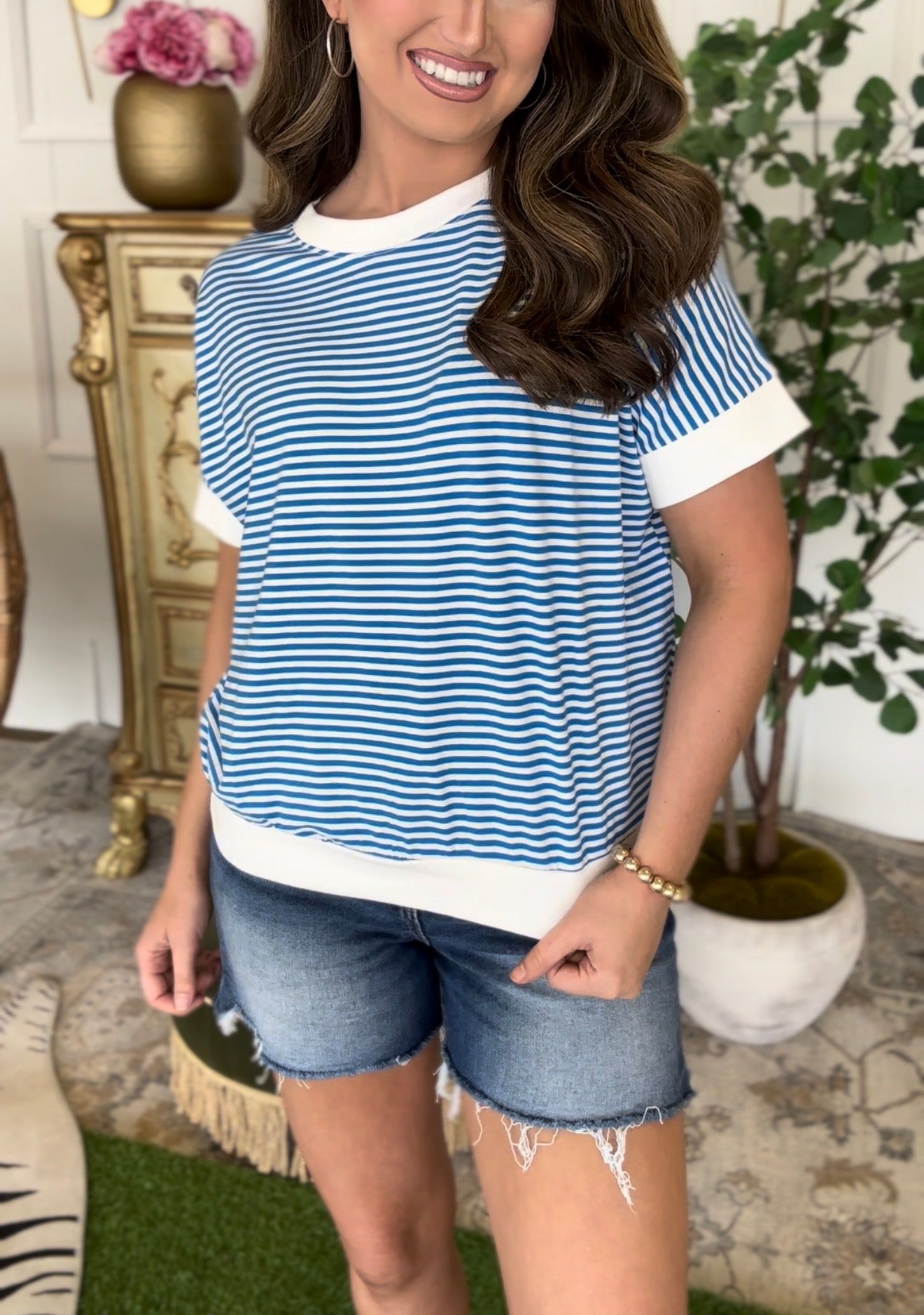Zenana Brand Staple Stripe Top- Blue