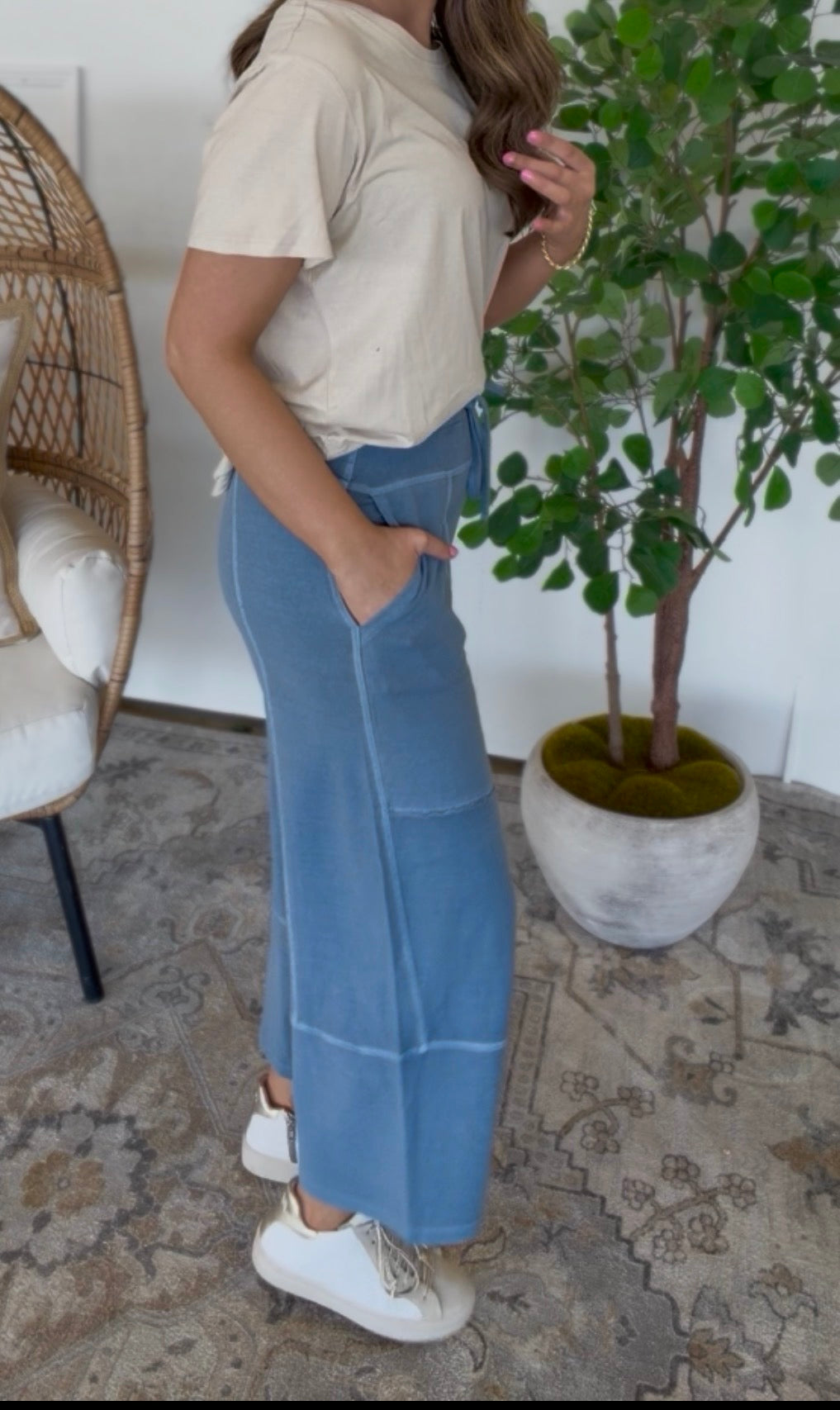 ZENANA BRAND Crop Pants- Blue