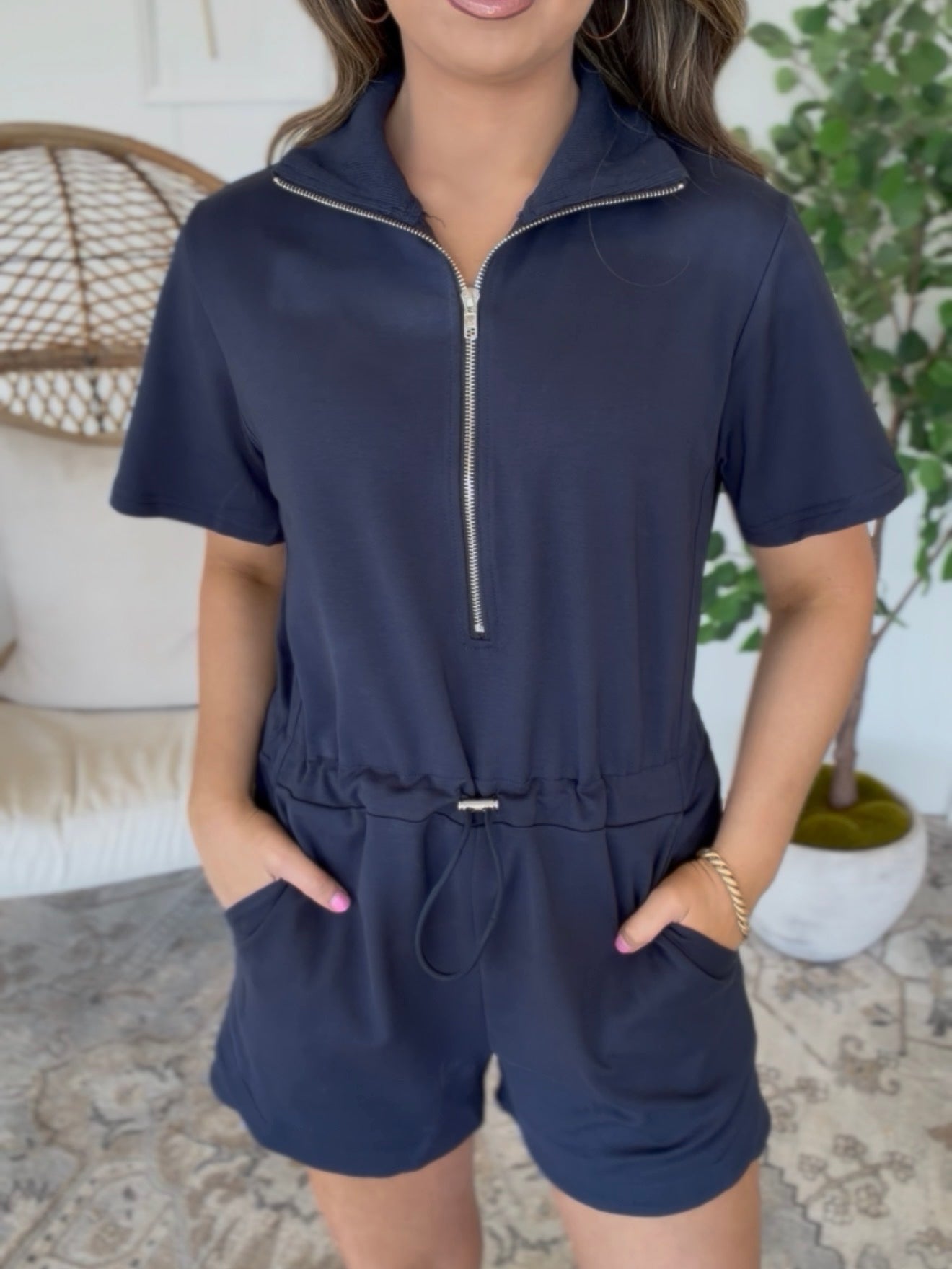 Navy Zip Romper