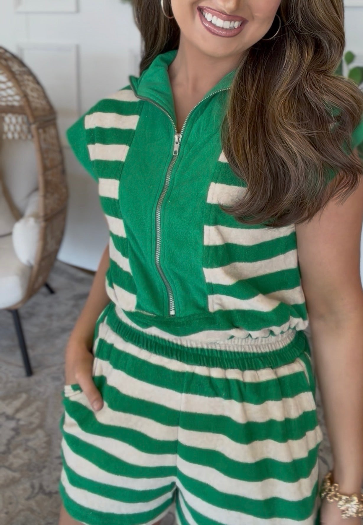 Green Stripe Romper