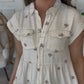 Embroidered Bow Dress- Tan