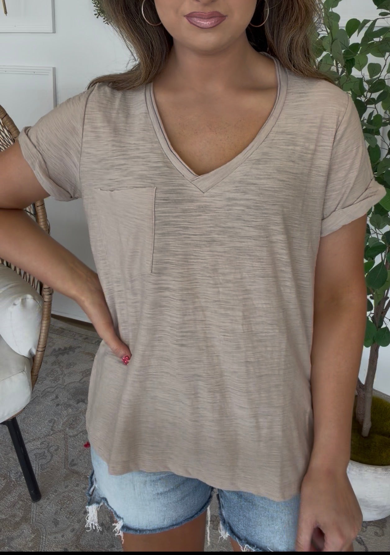 ZENANA BRAND VNeck Tee- Tan