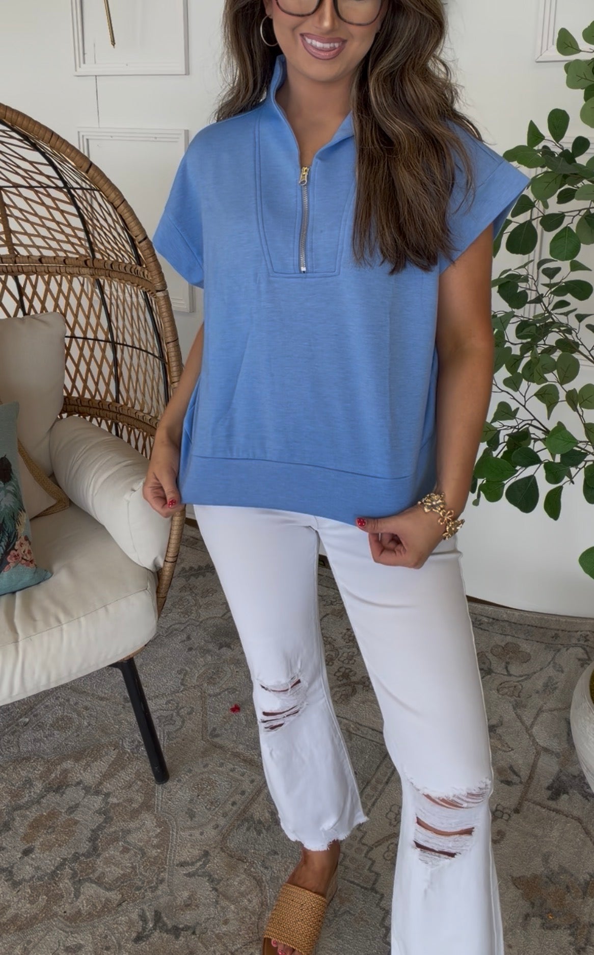 Zenana Brand Periwinkle Zip Up