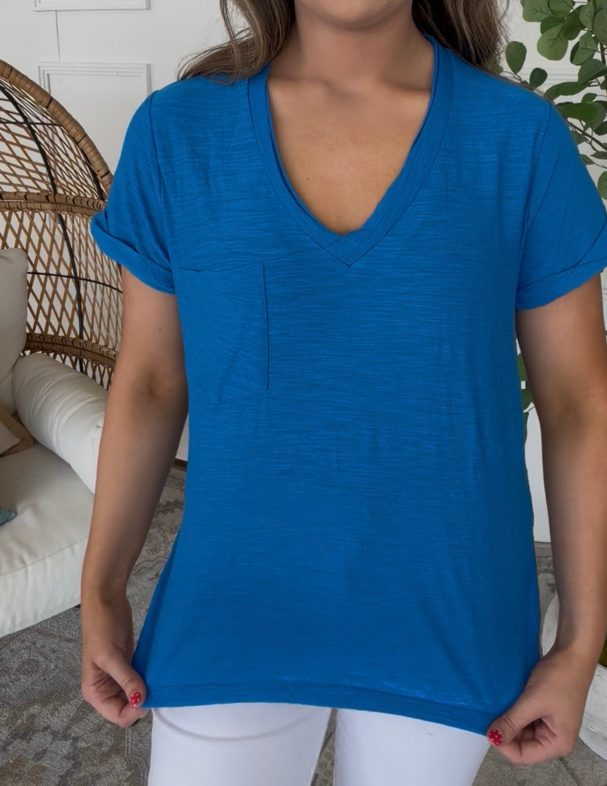 ZENANA BRAND VNeck Tee- Blue