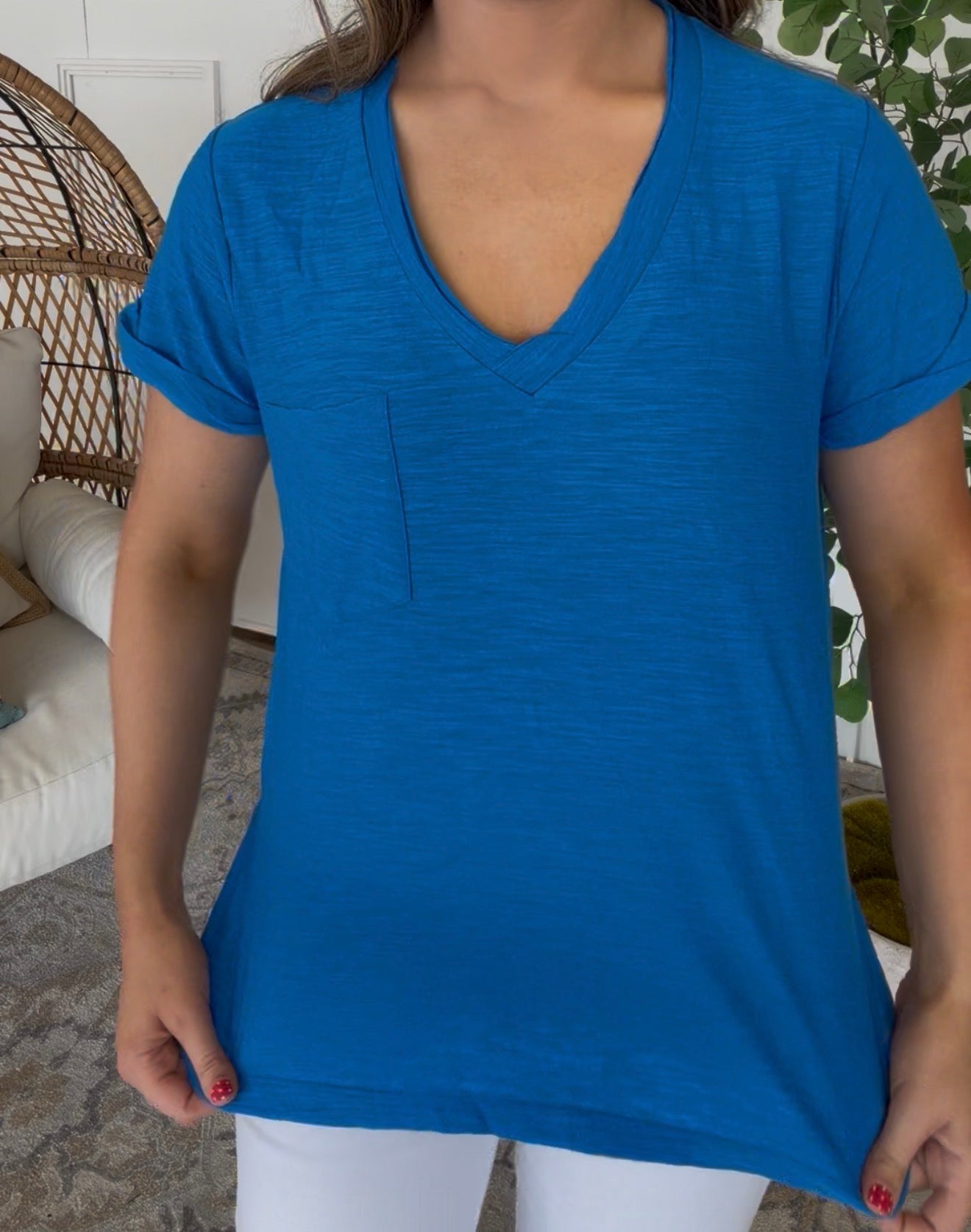 ZENANA BRAND VNeck Tee- Blue