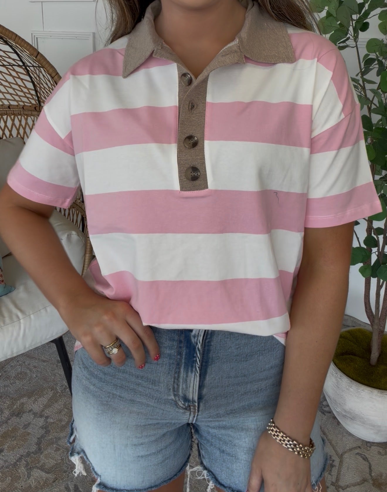 ZENANA BRAND Collar Top- Pink