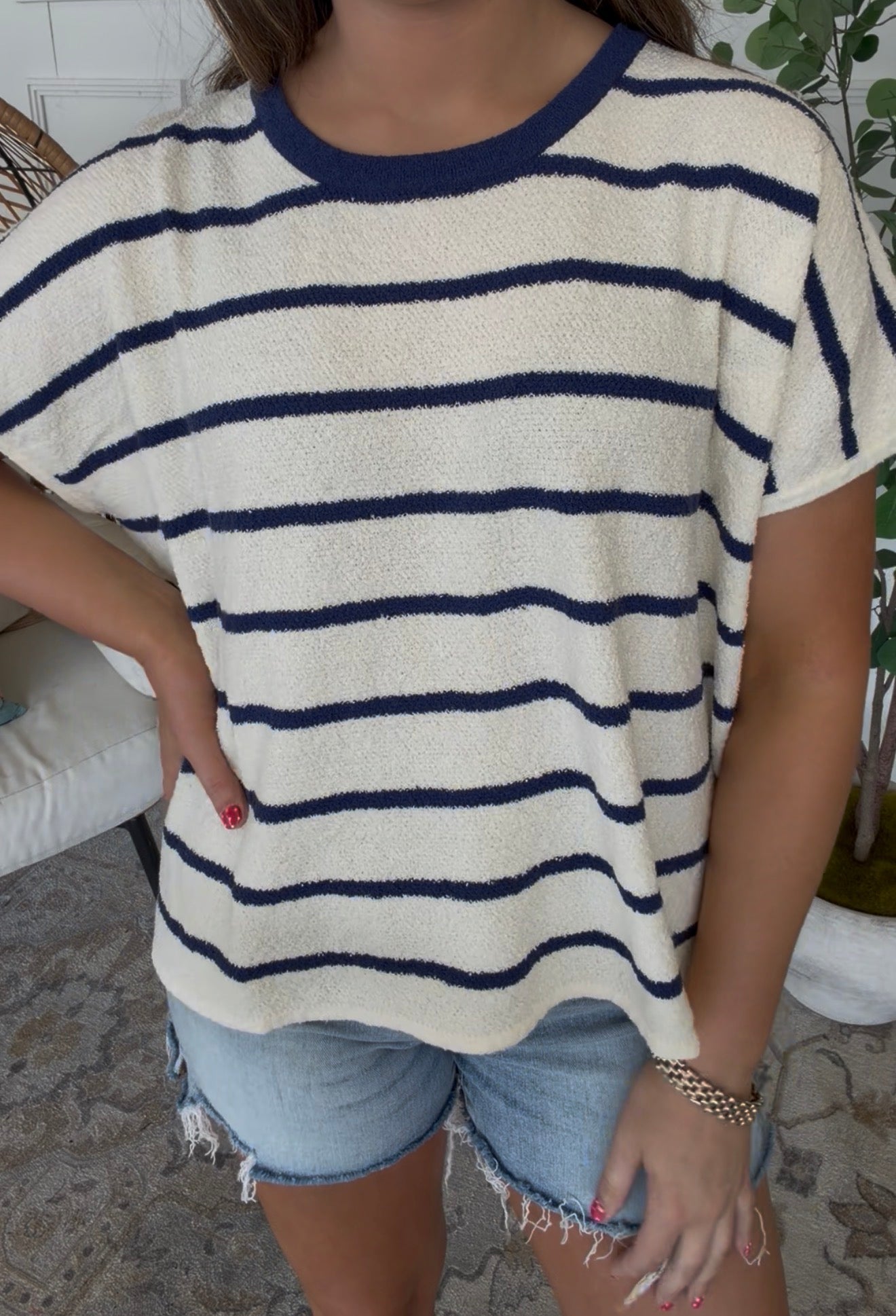 Zenana Brand Stripe Navy Top